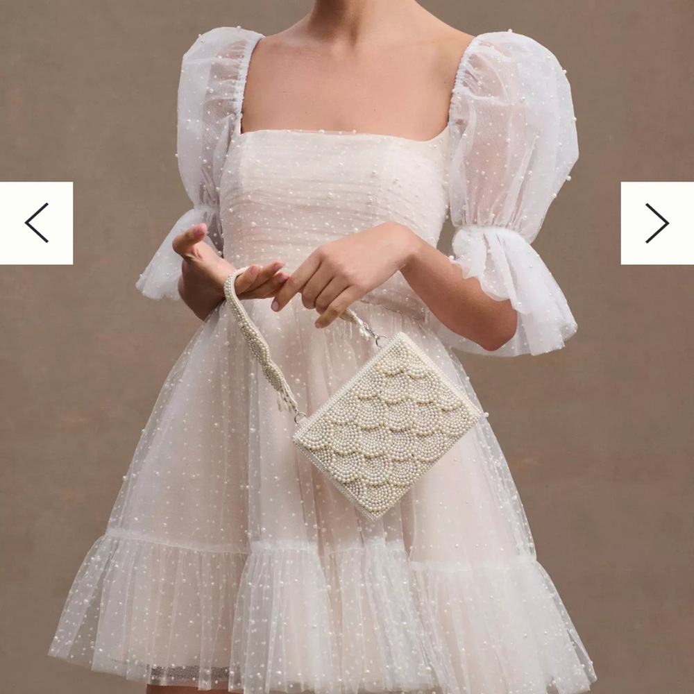 Anthropologie By Watters Macaron Square-Neck Tulle Embellished Mini Dress